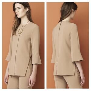 By Malene Birger Taupe Split Front Bell Sleeve Top